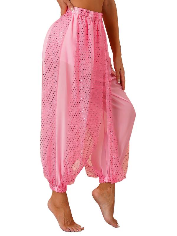 Women Sequined Dots Chiffon Belly Dance Pants thumb