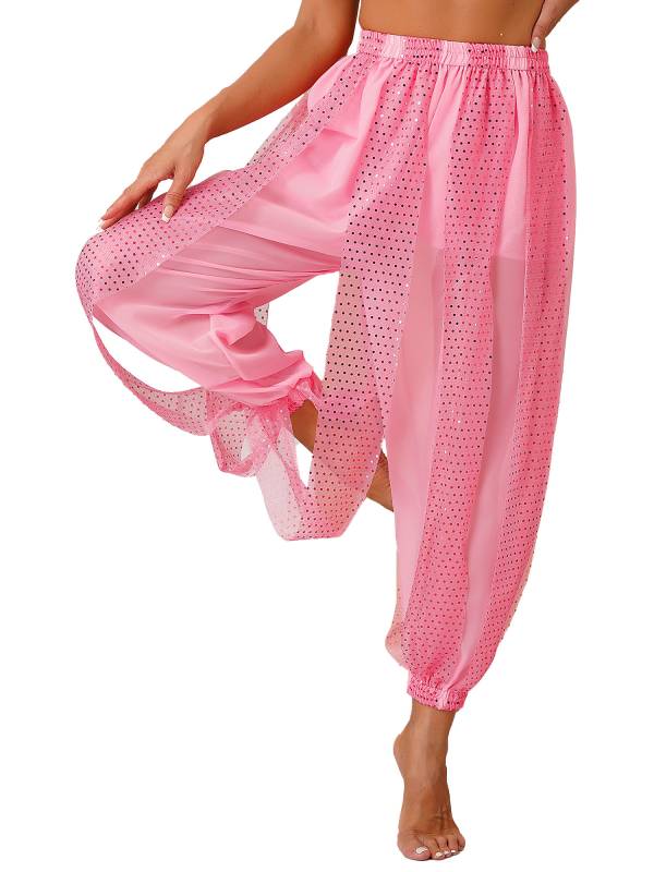 Women Sequined Dots Chiffon Belly Dance Pants thumb