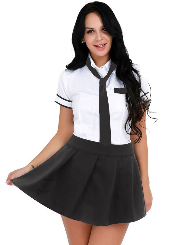 Women 3pcs Shirt and Plaid Skirt with Tie Schoolgirl Cosplay Costumes thumb