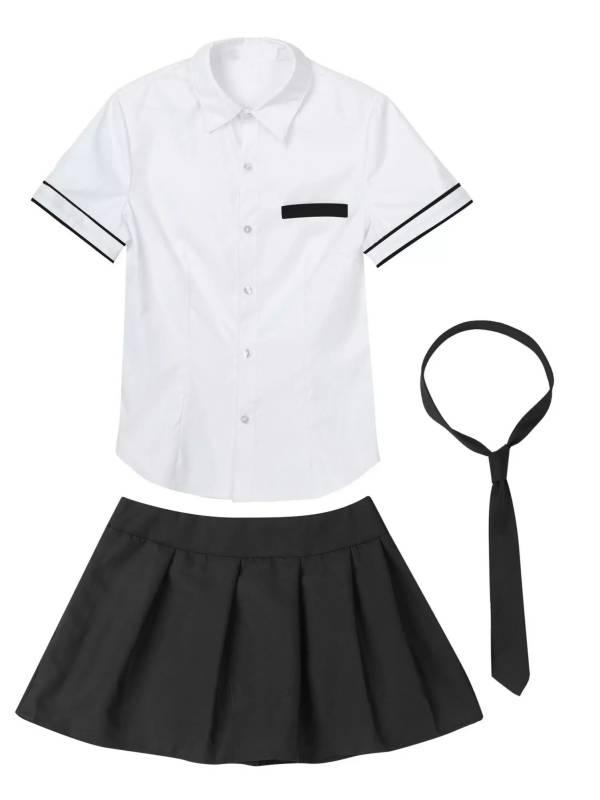 Women 3pcs Shirt and Plaid Skirt with Tie Schoolgirl Cosplay Costumes thumb