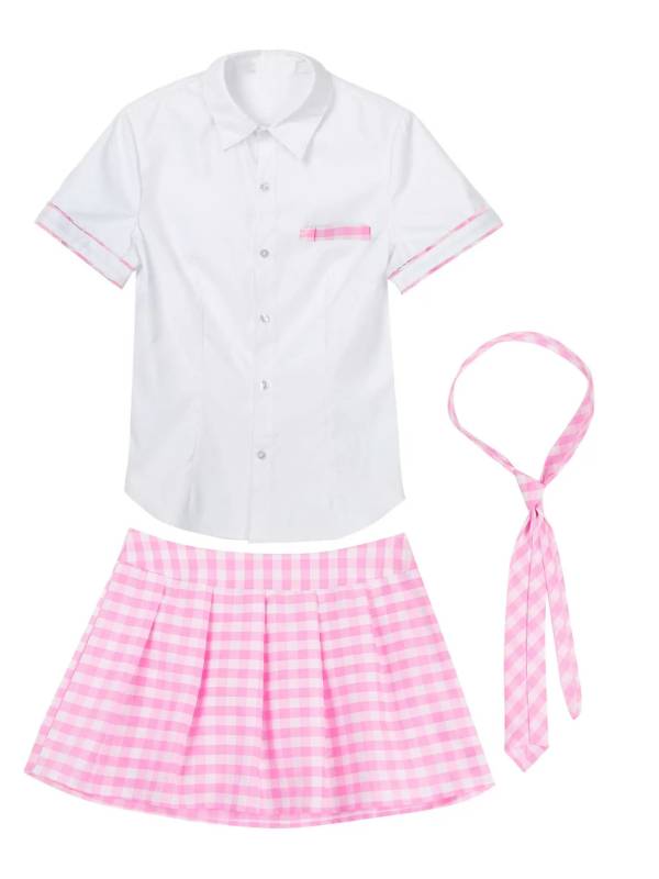 Women 3pcs Shirt and Plaid Skirt with Tie Schoolgirl Cosplay Costumes thumb