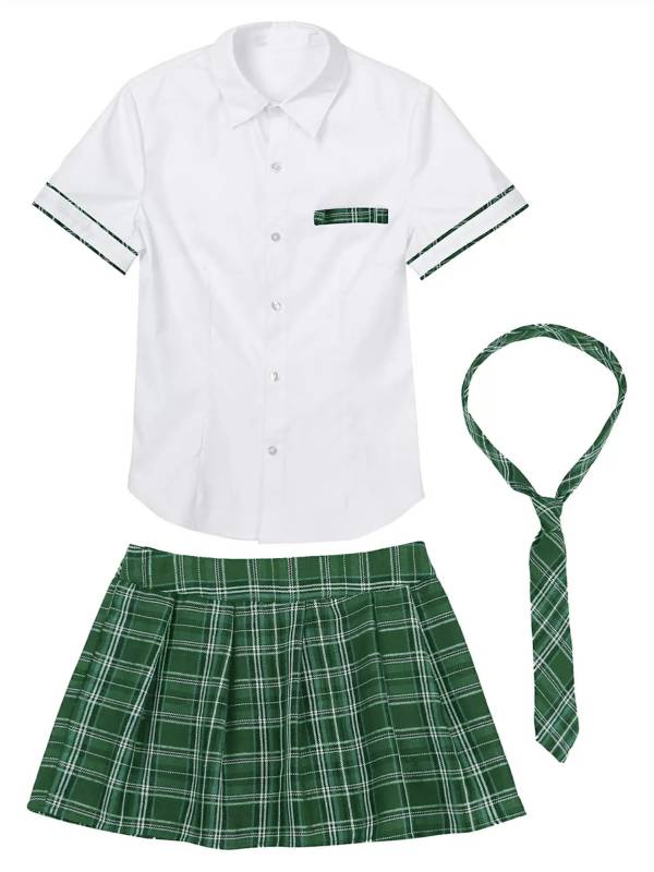 Women 3pcs Shirt and Plaid Skirt with Tie Schoolgirl Cosplay Costumes thumb