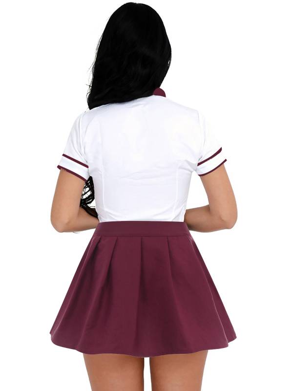 Women 3pcs Shirt and Plaid Skirt with Tie Schoolgirl Cosplay Costumes thumb