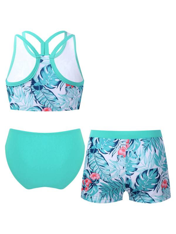 Kids Girls Three Pieces Tropical Print Swim Tankini Sets thumb