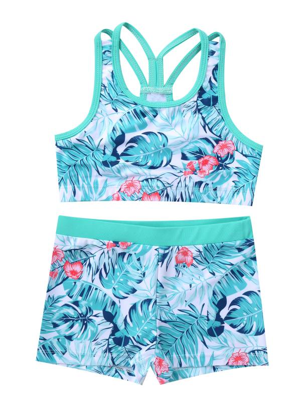 Kids Girls Three Pieces Tropical Print Swim Tankini Sets thumb