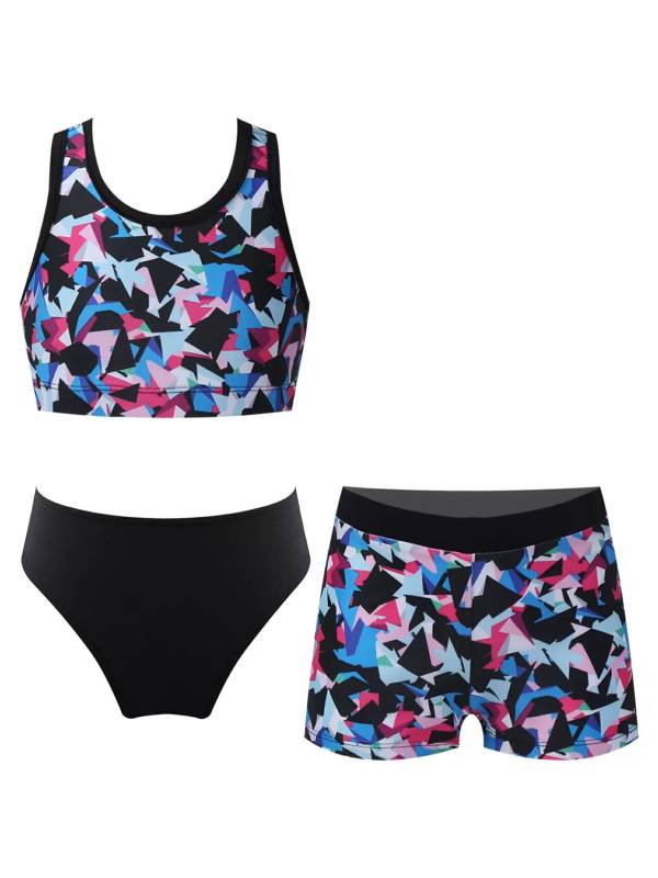 Kids Girls Three Pieces Tropical Print Swim Tankini Sets thumb
