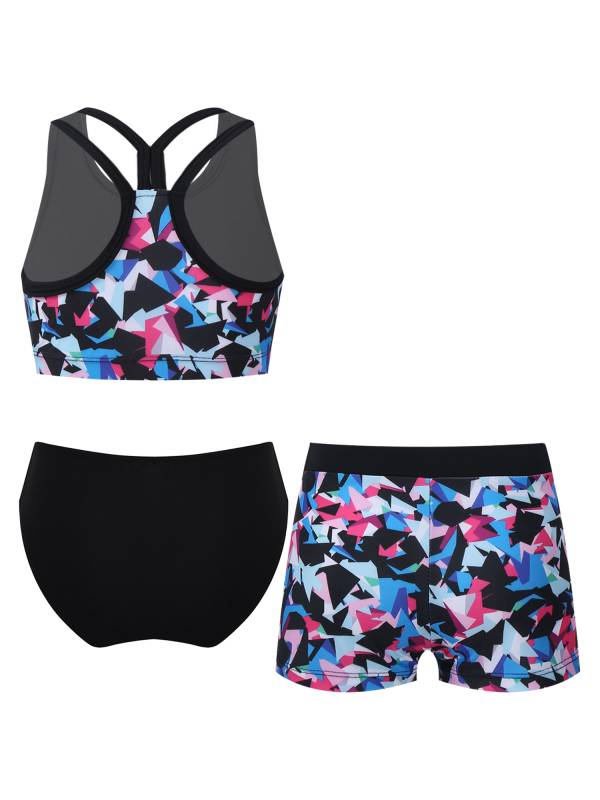 Kids Girls Three Pieces Tropical Print Swim Tankini Sets thumb