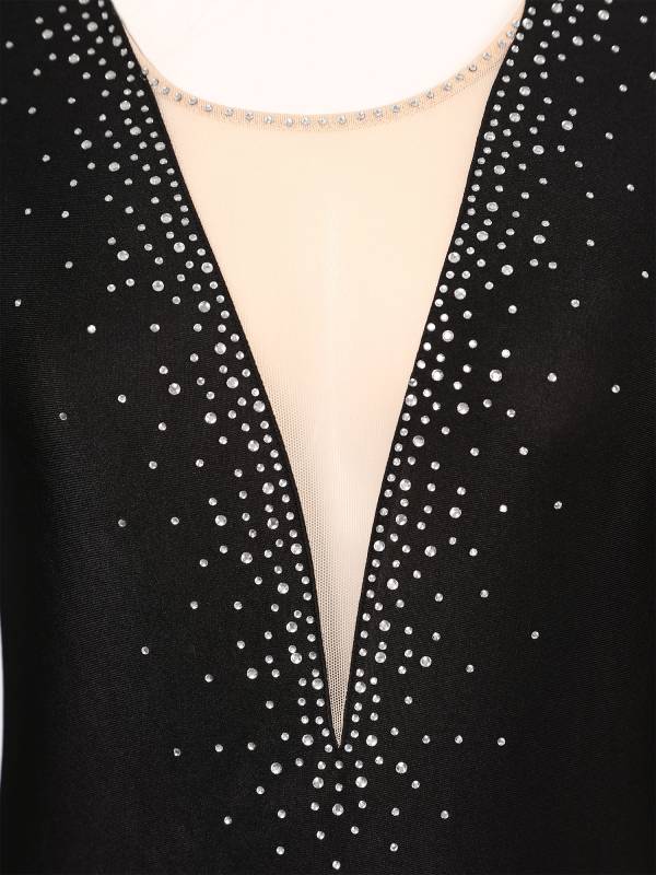 Women Shiny Rhinestones Long Sleeve Side Slit Lyrical Dance Dress thumb