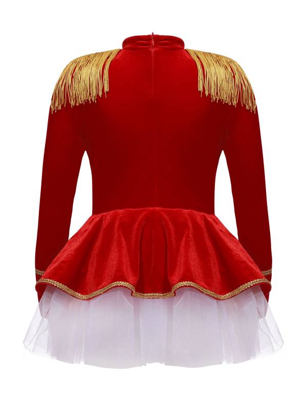 Girls Christmas Circus Costume Long Sleeve Mesh Tutu Leotard Dress thumb