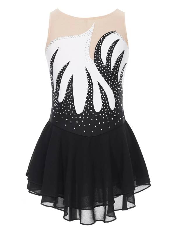 Kids Girls Shiny Rhinestone Sleeveless Figure Skating Leotard Dress thumb
