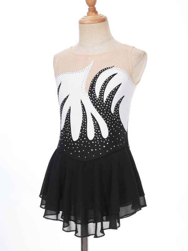 Kids Girls Shiny Rhinestone Sleeveless Figure Skating Leotard Dress thumb