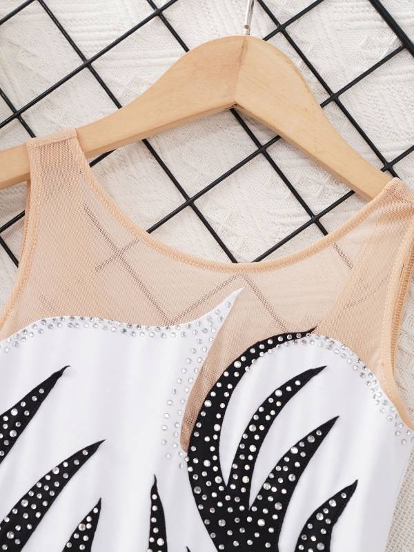 Kids Girls Shiny Rhinestone Sleeveless Figure Skating Leotard Dress thumb