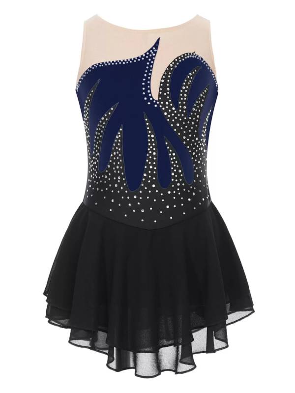 Kids Girls Shiny Rhinestone Sleeveless Figure Skating Leotard Dress thumb