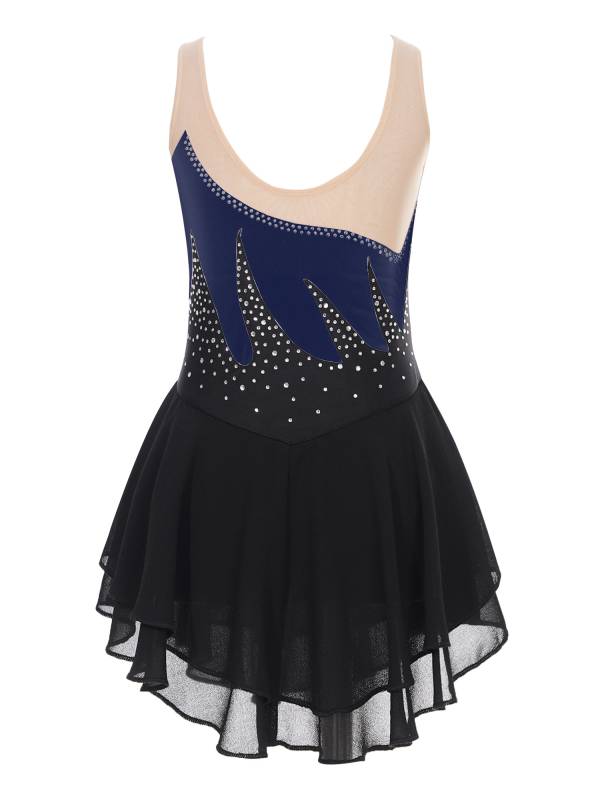 Kids Girls Shiny Rhinestone Sleeveless Figure Skating Leotard Dress thumb