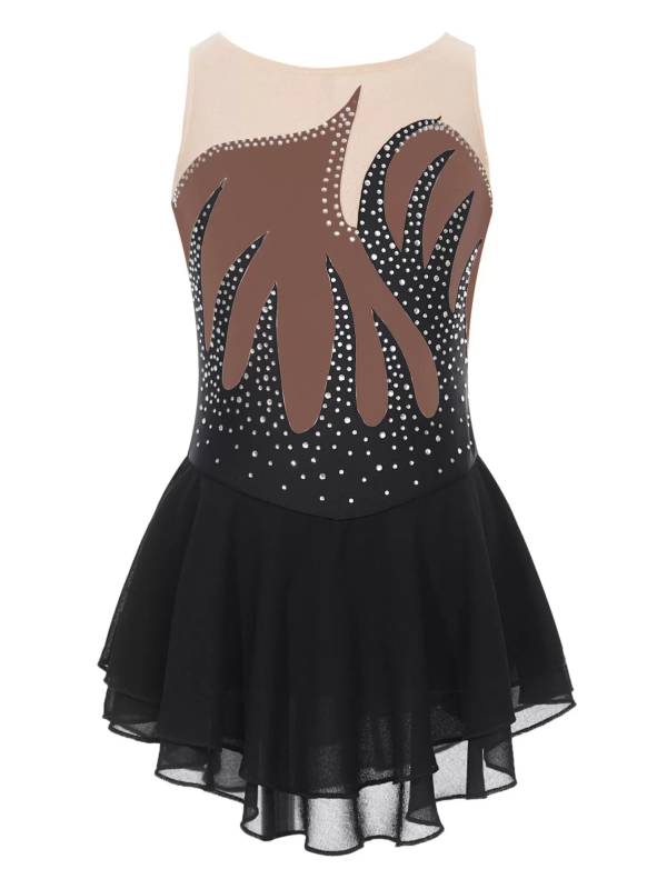 Kids Girls Shiny Rhinestone Sleeveless Figure Skating Leotard Dress thumb
