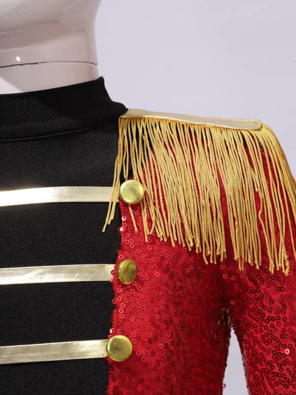 Kids Girls Long Sleeve Sequins Tassel Ringmaster Circus Leotard Dress thumb