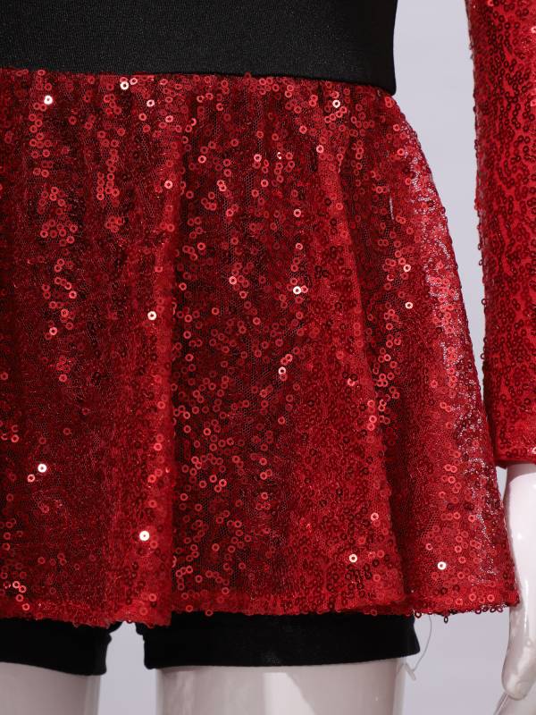 Kids Girls Long Sleeve Sequins Tassel Ringmaster Circus Leotard Dress thumb