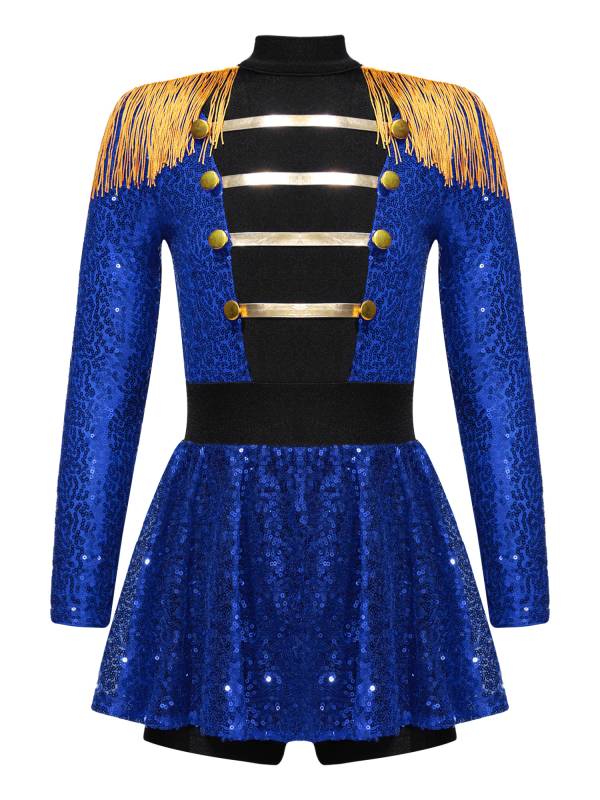 Kids Girls Long Sleeve Sequins Tassel Ringmaster Circus Leotard Dress thumb