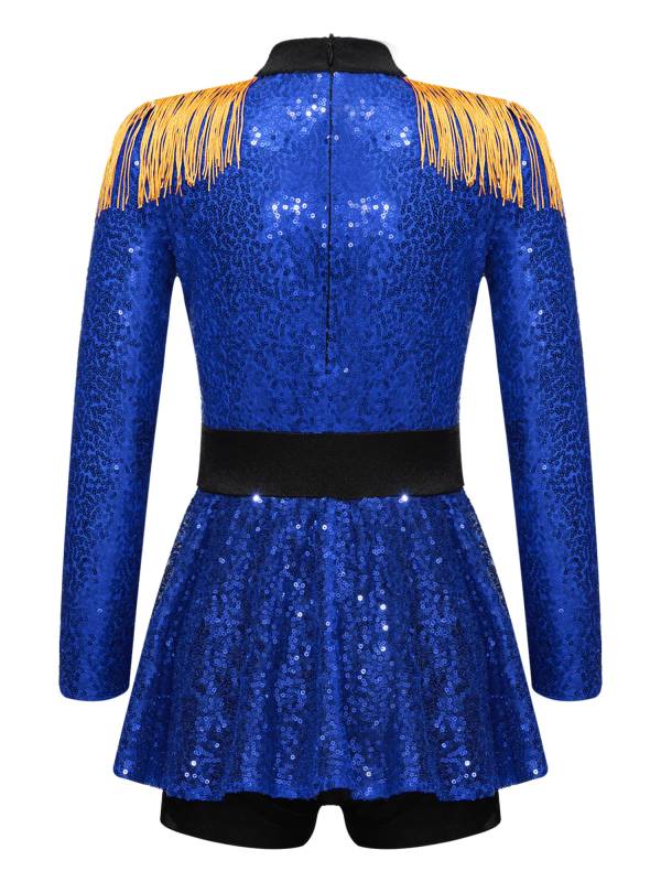 Kids Girls Long Sleeve Sequins Tassel Ringmaster Circus Leotard Dress thumb