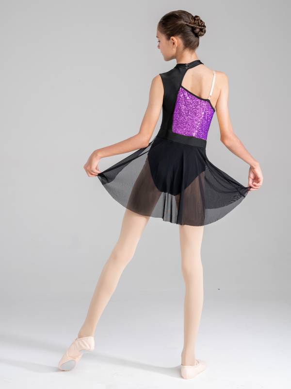 Kids Girls Sleeveless Sequins Mesh Lyrical Contemporary Dance Dress thumb