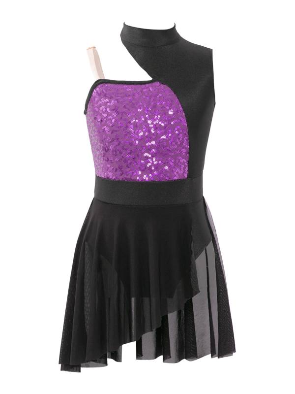 Kids Girls Sleeveless Sequins Mesh Lyrical Contemporary Dance Dress thumb