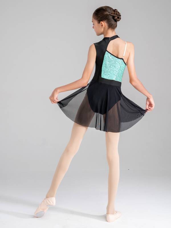 Kids Girls Sleeveless Sequins Mesh Lyrical Contemporary Dance Dress thumb