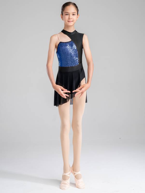 Kids Girls Sleeveless Sequins Mesh Lyrical Contemporary Dance Dress thumb