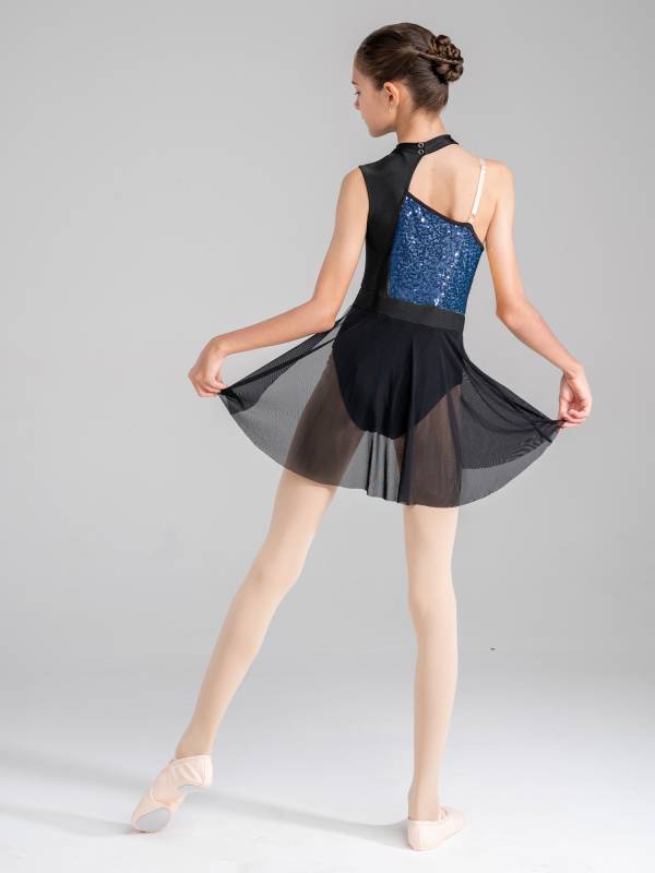 Kids Girls Sleeveless Sequins Mesh Lyrical Contemporary Dance Dress thumb