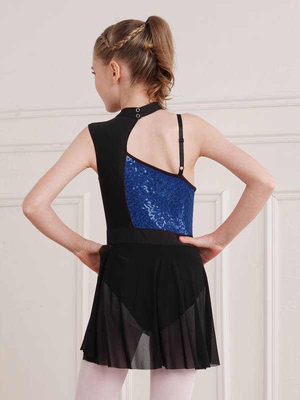 Kids Girls Sleeveless Sequins Mesh Lyrical Contemporary Dance Dress thumb