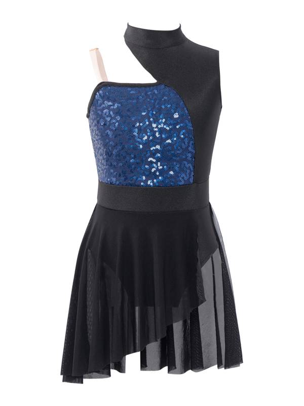 Kids Girls Sleeveless Sequins Mesh Lyrical Contemporary Dance Dress thumb