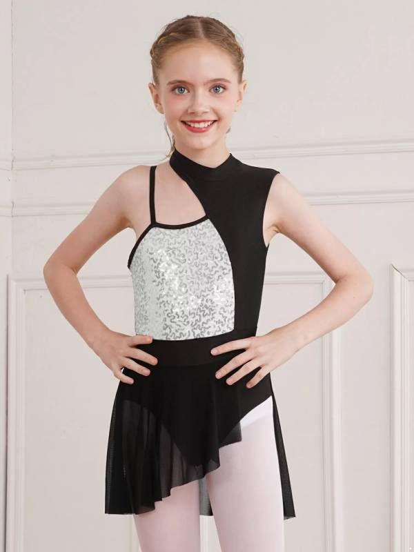 Kids Girls Sleeveless Sequins Mesh Lyrical Contemporary Dance Dress thumb