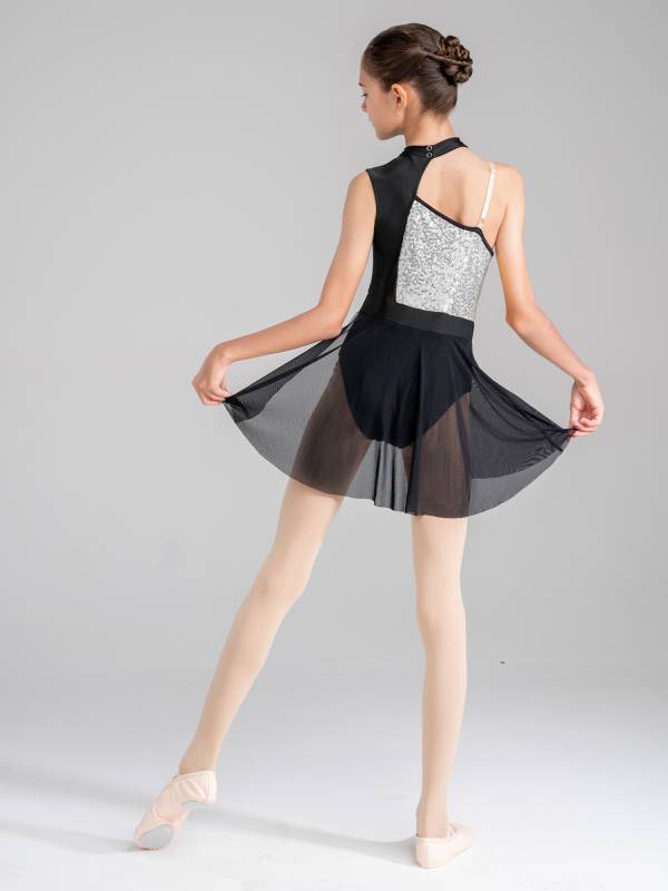 Kids Girls Sleeveless Sequins Mesh Lyrical Contemporary Dance Dress thumb