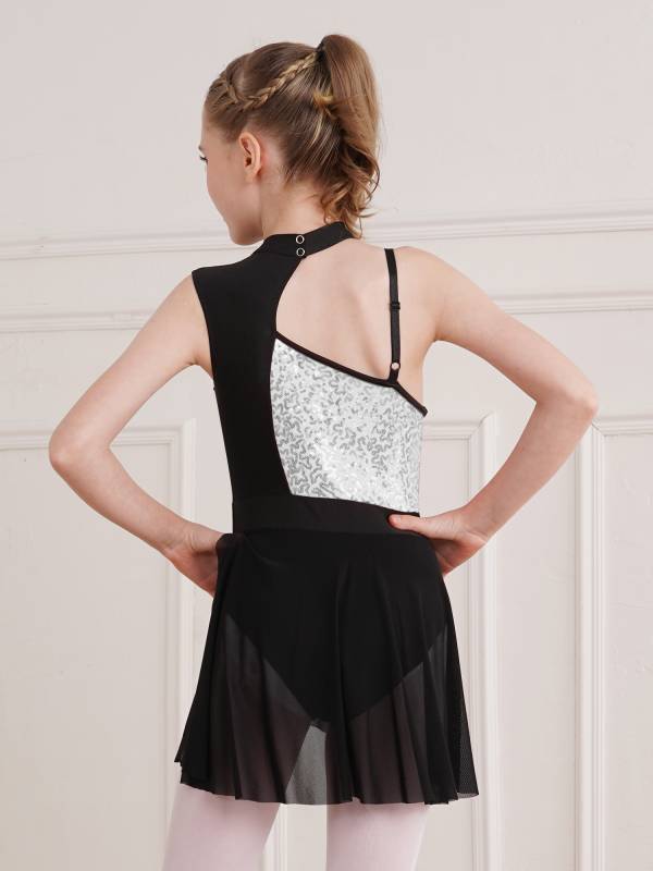 Kids Girls Sleeveless Sequins Mesh Lyrical Contemporary Dance Dress thumb