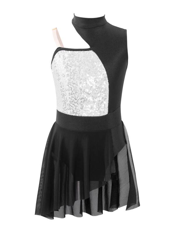Kids Girls Sleeveless Sequins Mesh Lyrical Contemporary Dance Dress thumb
