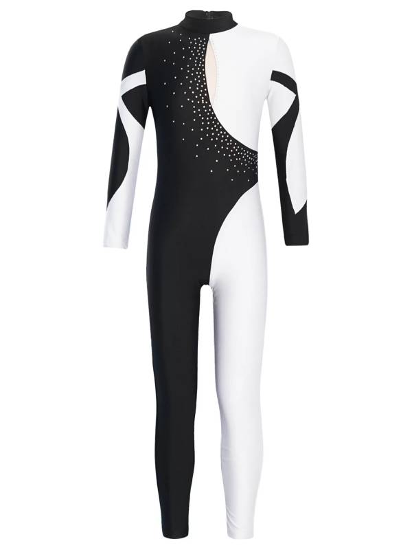 Kids Girls Long Sleeve Rhinestone Skating Unitards thumb