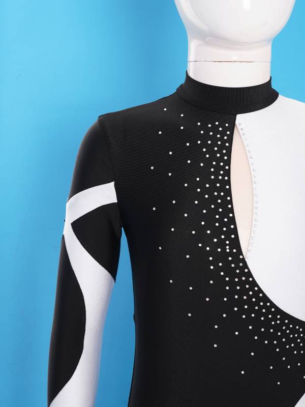 Kids Girls Long Sleeve Rhinestone Skating Unitards thumb