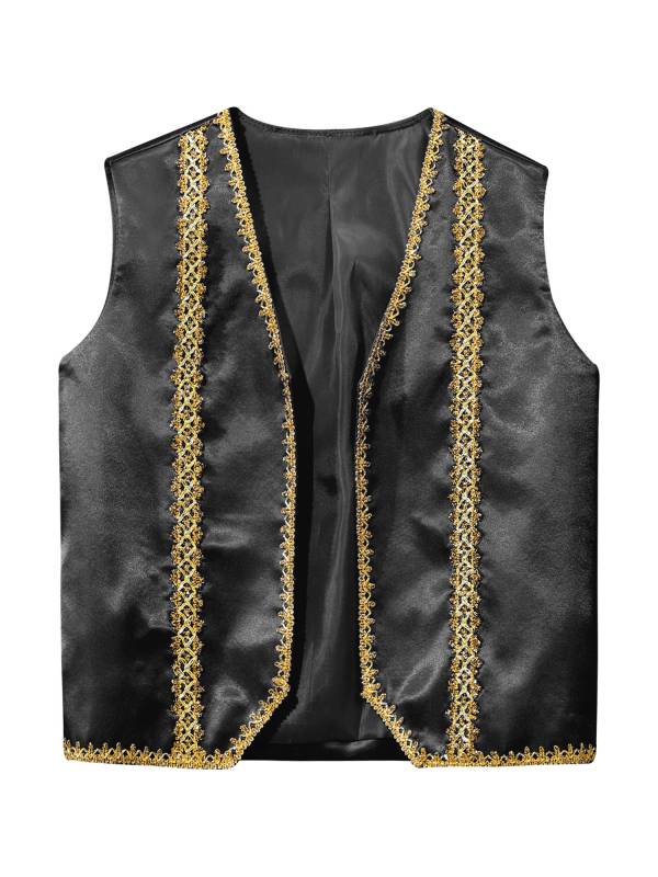 Kids Sleeveless Gold Lace Open Front Gothic Vest thumb