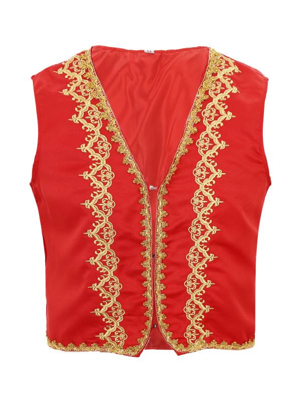Men Sleeveless Embroidery Open Front Medieval Gothic Waistcoat thumb