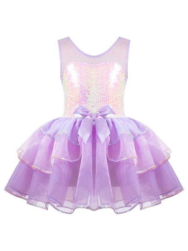 Kids Girls Sequins Bowknot Ballet Dance Leotard Tutu Dress thumb