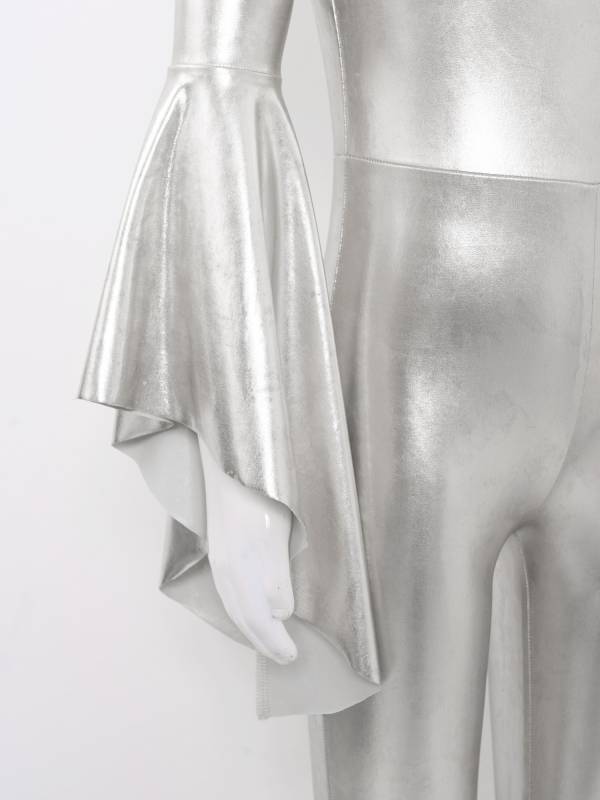 Kids Girls Metallic Shiny Bell-Bottom Jazz Dance Unitard Jumpsuit thumb