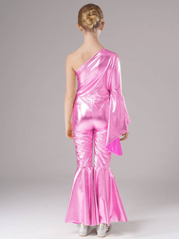 Kids Girls Metallic Shiny Bell-Bottom Jazz Dance Unitard Jumpsuit thumb