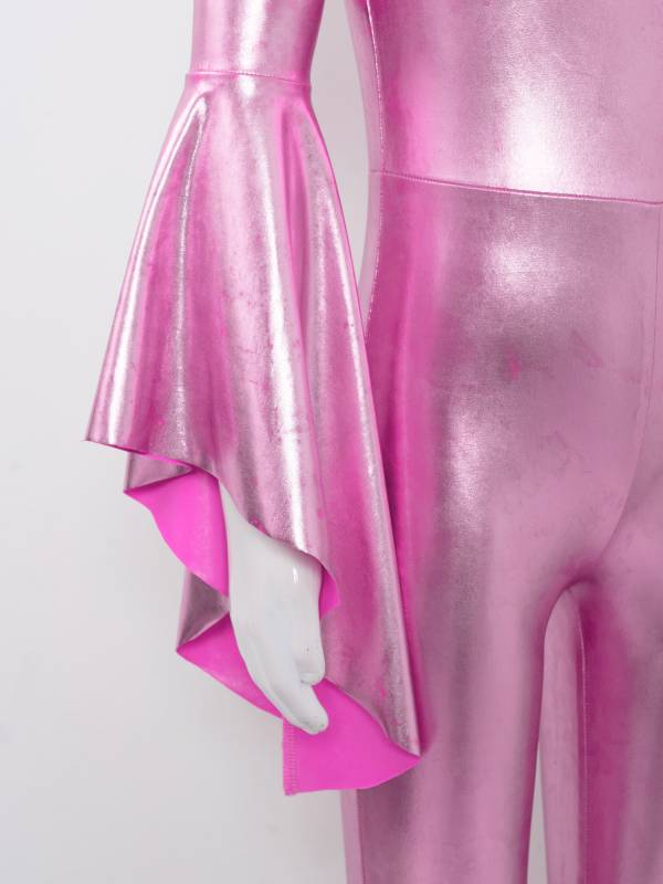 Kids Girls Metallic Shiny Bell-Bottom Jazz Dance Unitard Jumpsuit thumb