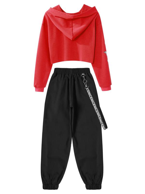 Kids Girls 2pcs Butterfly Printed Cropped Hoodies and Sweatpants Sets thumb