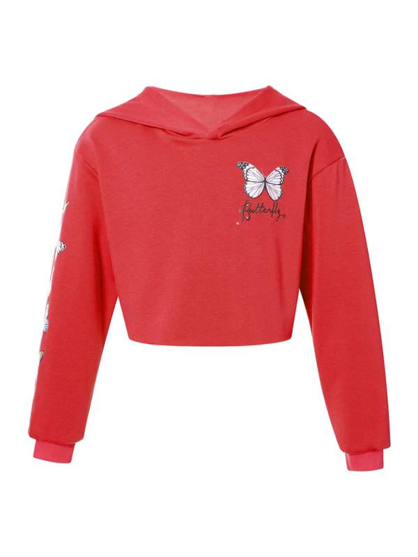 Kids Girls 2pcs Butterfly Printed Cropped Hoodies and Sweatpants Sets thumb