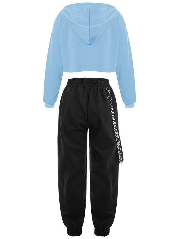 Kids Girls 2pcs Butterfly Printed Cropped Hoodies and Sweatpants Sets thumb