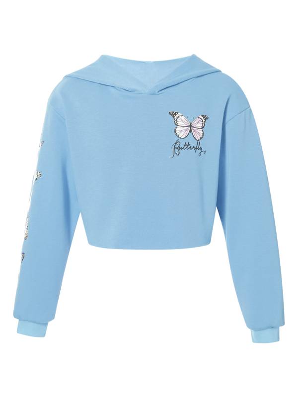 Kids Girls 2pcs Butterfly Printed Cropped Hoodies and Sweatpants Sets thumb