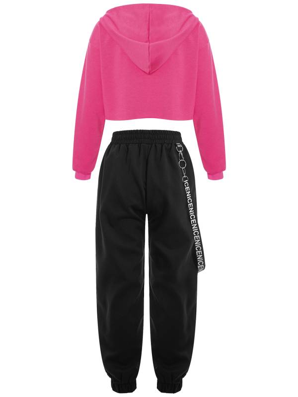 Kids Girls 2pcs Butterfly Printed Cropped Hoodies and Sweatpants Sets thumb