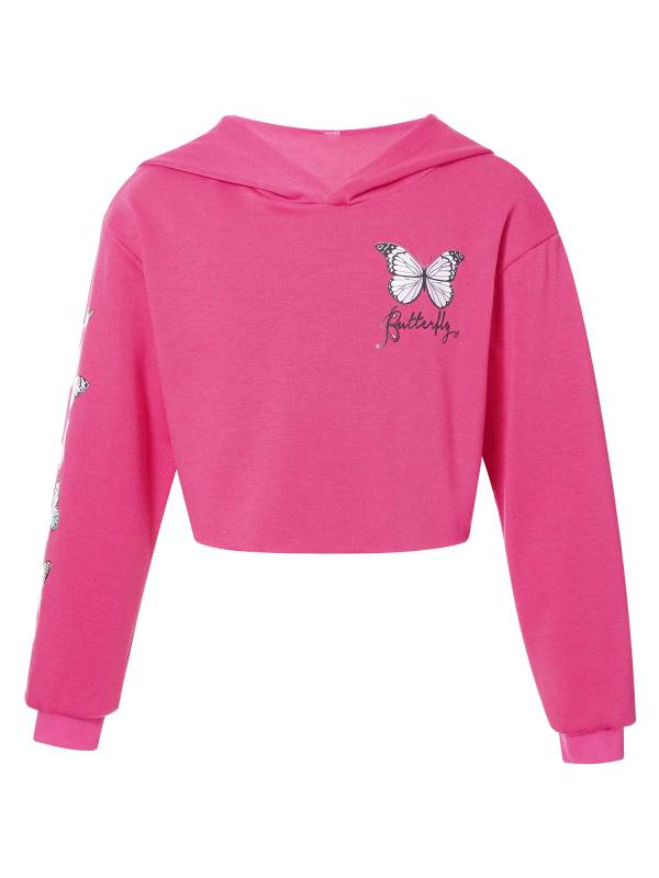 Kids Girls 2pcs Butterfly Printed Cropped Hoodies and Sweatpants Sets thumb