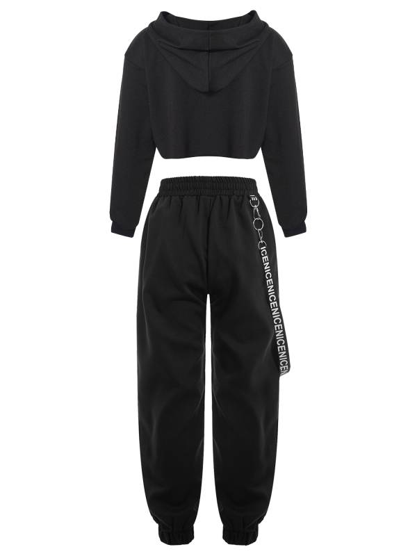 Kids Girls 2pcs Butterfly Printed Cropped Hoodies and Sweatpants Sets thumb