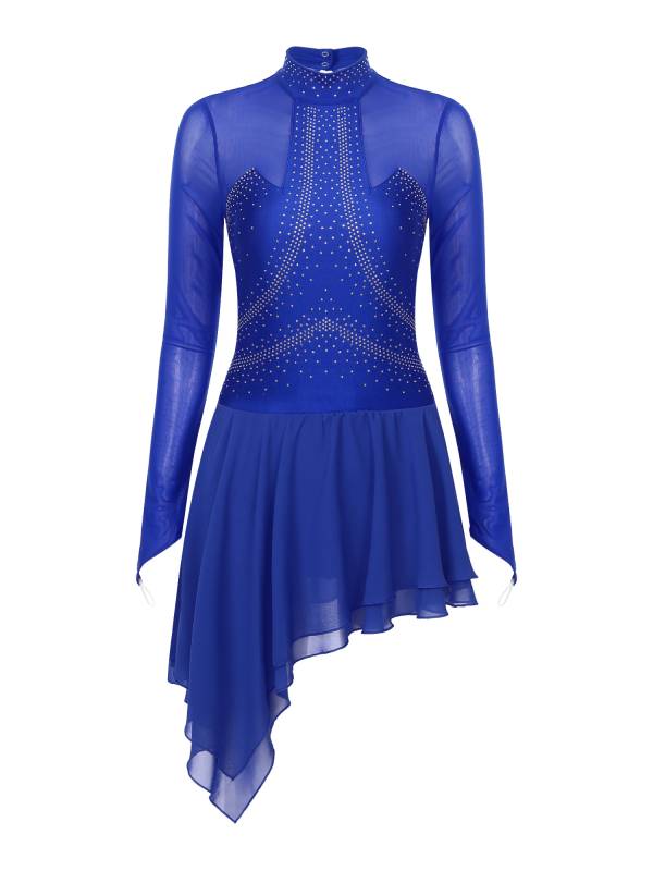 Women Long Sleeve Shiny Rhinestone Figure Skating Dress thumb